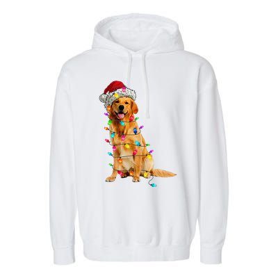 Golden Retrievers Christmas Lights Hat Santa Dog Lover Garment-Dyed Fleece Hoodie