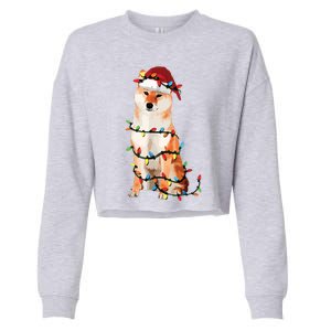 Golden Retrievers Christmas Lights Hat Santa Dog Lover VNeck Cropped Pullover Crew