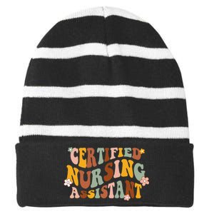 Groovy Retro CNA Certified Nursing Assistants Striped Beanie with Solid Band