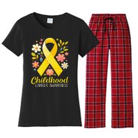 Gold Ribbon Childhood Cancer Awareness Girl Gift Women's Flannel Pajama Set