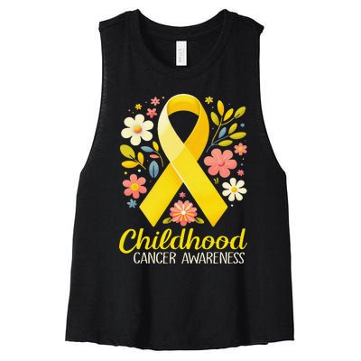 Gold Ribbon Childhood Cancer Awareness Girl Gift Women's Racerback Cropped Tank