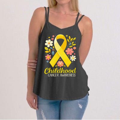 Gold Ribbon Childhood Cancer Awareness Girl Gift Women's Strappy Tank