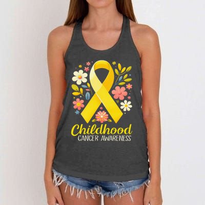 Gold Ribbon Childhood Cancer Awareness Girl Gift Women's Knotted Racerback Tank