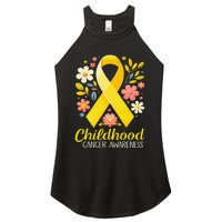 Gold Ribbon Childhood Cancer Awareness Girl Gift Women's Perfect Tri Rocker Tank