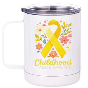 Gold Ribbon Childhood Cancer Awareness Girl Gift 12 oz Stainless Steel Tumbler Cup