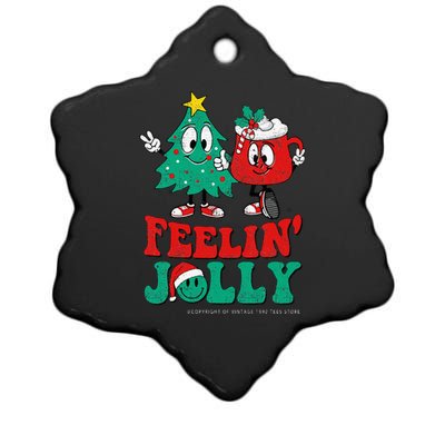 Groovy Retro Christmas Santa Hippie Feelin Jolly Hot Cocoa Ceramic Star Ornament