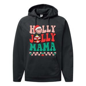 Groovy Retro Christmas Hippie Have A Holly Xmas Jolly Mama Performance Fleece Hoodie