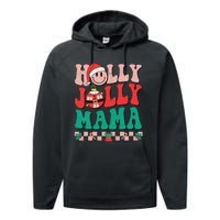 Groovy Retro Christmas Hippie Have A Holly Xmas Jolly Mama Performance Fleece Hoodie