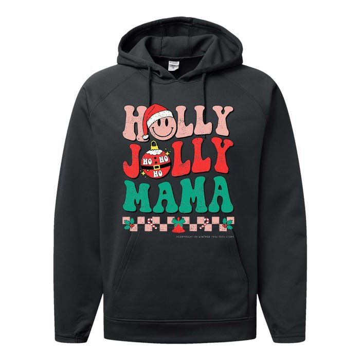 Groovy Retro Christmas Hippie Have A Holly Xmas Jolly Mama Performance Fleece Hoodie