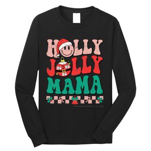 Groovy Retro Christmas Hippie Have A Holly Xmas Jolly Mama Long Sleeve Shirt