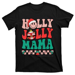 Groovy Retro Christmas Hippie Have A Holly Xmas Jolly Mama T-Shirt