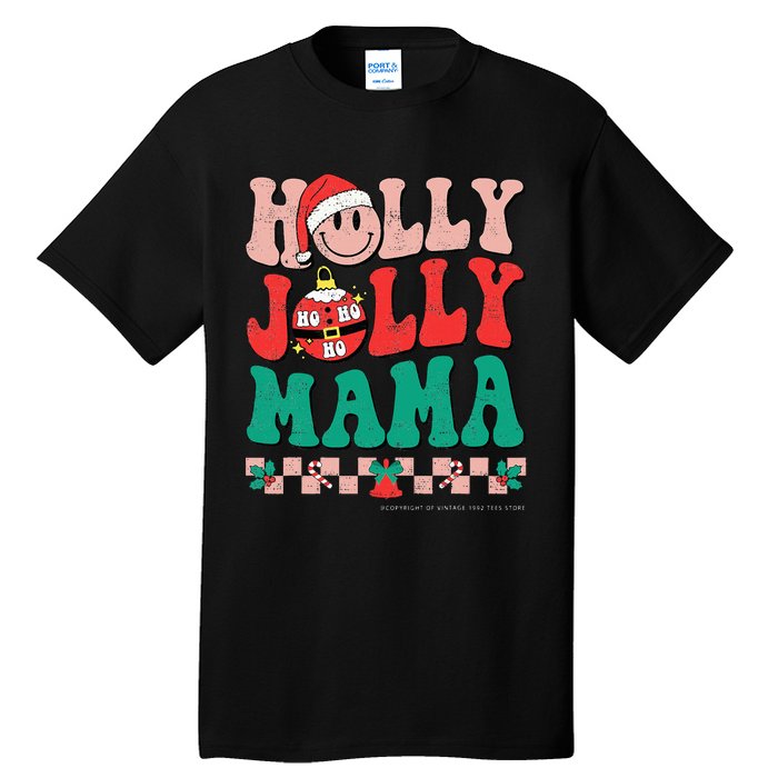 Groovy Retro Christmas Hippie Have A Holly Xmas Jolly Mama Tall T-Shirt