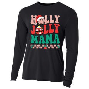 Groovy Retro Christmas Hippie Have A Holly Xmas Jolly Mama Cooling Performance Long Sleeve Crew