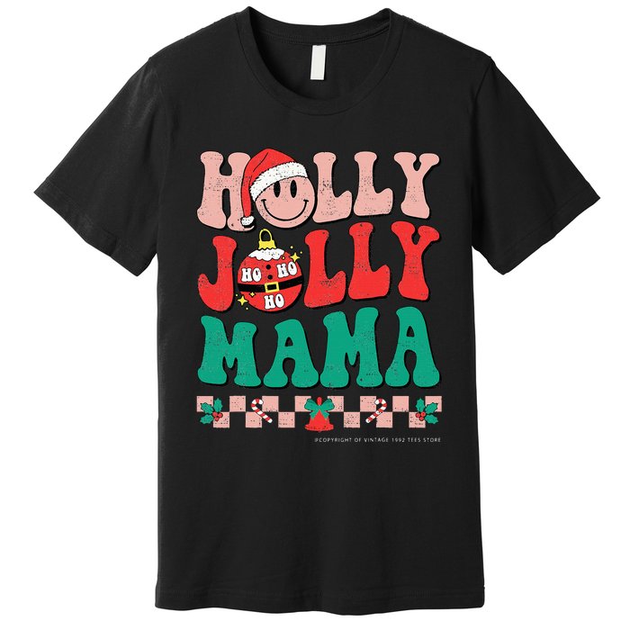 Groovy Retro Christmas Hippie Have A Holly Xmas Jolly Mama Premium T-Shirt