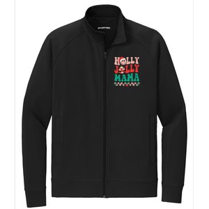 Groovy Retro Christmas Hippie Have A Holly Xmas Jolly Mama Stretch Full-Zip Cadet Jacket