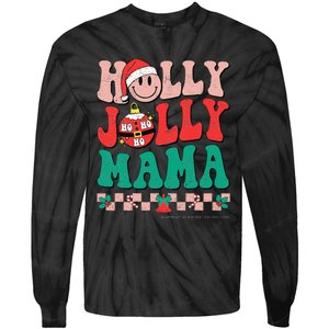 Groovy Retro Christmas Hippie Have A Holly Xmas Jolly Mama Tie-Dye Long Sleeve Shirt