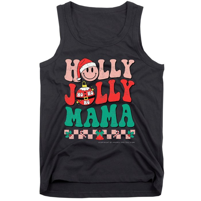 Groovy Retro Christmas Hippie Have A Holly Xmas Jolly Mama Tank Top