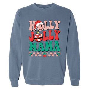 Groovy Retro Christmas Hippie Have A Holly Xmas Jolly Mama Garment-Dyed Sweatshirt