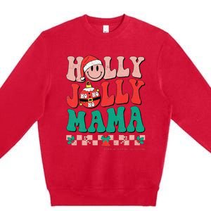 Groovy Retro Christmas Hippie Have A Holly Xmas Jolly Mama Premium Crewneck Sweatshirt