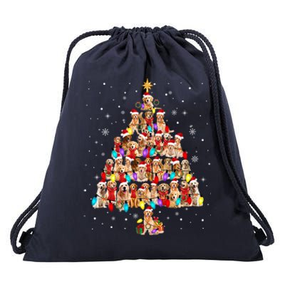 Golden Retrievers Christmas Tree XMas Lights Dog Lover Great Gift Drawstring Bag