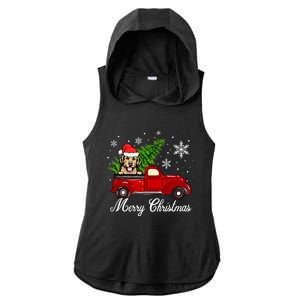 Golden Retriever Dog Riding Red Truck Christmas Decorations Cool Gift Ladies PosiCharge Tri-Blend Wicking Draft Hoodie Tank