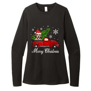 Golden Retriever Dog Riding Red Truck Christmas Decorations Cool Gift Womens CVC Long Sleeve Shirt