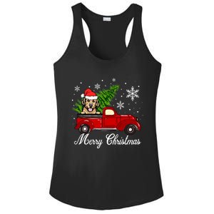 Golden Retriever Dog Riding Red Truck Christmas Decorations Cool Gift Ladies PosiCharge Competitor Racerback Tank