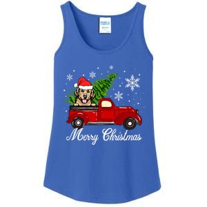 Golden Retriever Dog Riding Red Truck Christmas Decorations Cool Gift Ladies Essential Tank