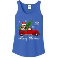 Golden Retriever Dog Riding Red Truck Christmas Decorations Cool Gift Ladies Essential Tank