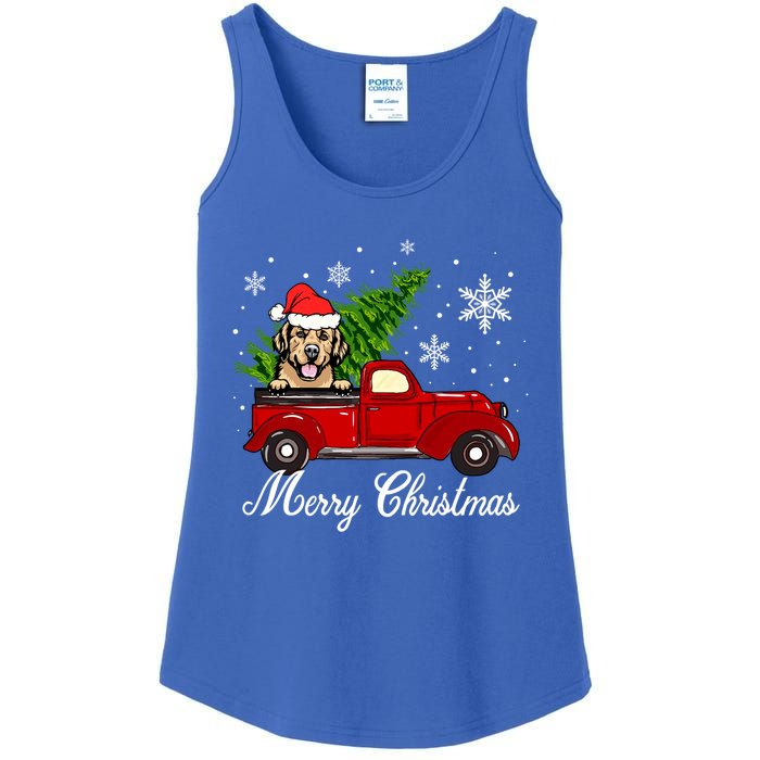 Golden Retriever Dog Riding Red Truck Christmas Decorations Cool Gift Ladies Essential Tank