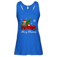 Golden Retriever Dog Riding Red Truck Christmas Decorations Cool Gift Ladies Essential Flowy Tank