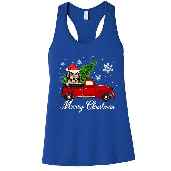 Golden Retriever Dog Riding Red Truck Christmas Decorations Cool Gift Women's Racerback Tank