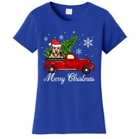 Golden Retriever Dog Riding Red Truck Christmas Decorations Cool Gift Women's T-Shirt