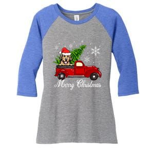 Golden Retriever Dog Riding Red Truck Christmas Decorations Cool Gift Women's Tri-Blend 3/4-Sleeve Raglan Shirt