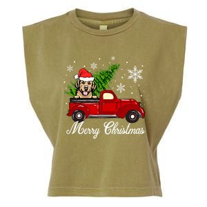 Golden Retriever Dog Riding Red Truck Christmas Decorations Cool Gift Garment-Dyed Women's Muscle Tee