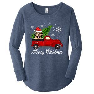 Golden Retriever Dog Riding Red Truck Christmas Decorations Cool Gift Women's Perfect Tri Tunic Long Sleeve Shirt