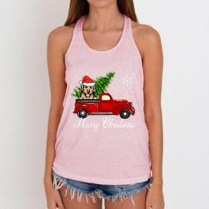 Golden Retriever Dog Riding Red Truck Christmas Decorations Cool Gift Women's Knotted Racerback Tank