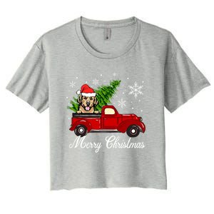 Golden Retriever Dog Riding Red Truck Christmas Decorations Cool Gift Women's Crop Top Tee