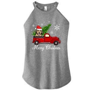 Golden Retriever Dog Riding Red Truck Christmas Decorations Cool Gift Women's Perfect Tri Rocker Tank