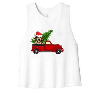 Golden Retriever Dog Riding Red Truck Christmas Decorations Cool Gift Women's Racerback Cropped Tank