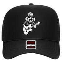 Golden Retriever Dog Playing Guitar Rock On Guitarist Wo High Crown Mesh Back Trucker Hat