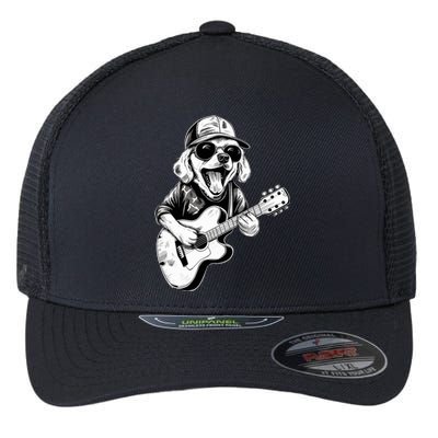 Golden Retriever Dog Playing Guitar Rock On Guitarist Wo Flexfit Unipanel Trucker Cap