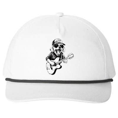 Golden Retriever Dog Playing Guitar Rock On Guitarist Wo Snapback Five-Panel Rope Hat