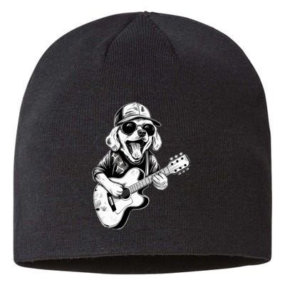 Golden Retriever Dog Playing Guitar Rock On Guitarist Wo Sustainable Beanie