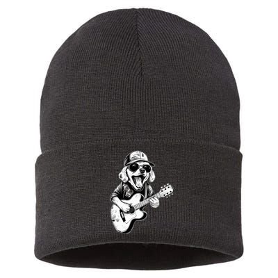 Golden Retriever Dog Playing Guitar Rock On Guitarist Wo Sustainable Knit Beanie