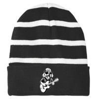 Golden Retriever Dog Playing Guitar Rock On Guitarist Wo Striped Beanie with Solid Band