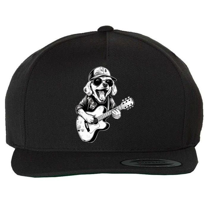 Golden Retriever Dog Playing Guitar Rock On Guitarist Wo Wool Snapback Cap