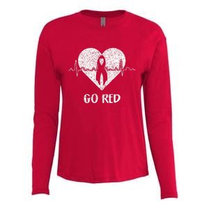 Go Red Day Heart Ribbon Costume Heart Disease Month Womens Cotton Relaxed Long Sleeve T-Shirt