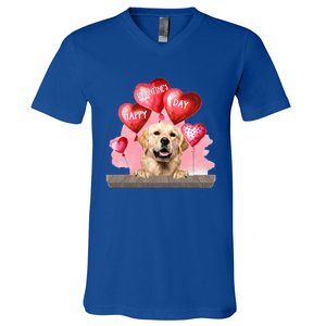 Golden Retriever Dog Happy Valentines Day Pet Dog Lover Funny Gift V-Neck T-Shirt