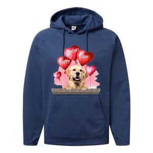 Golden Retriever Dog Happy Valentines Day Pet Dog Lover Funny Gift Performance Fleece Hoodie